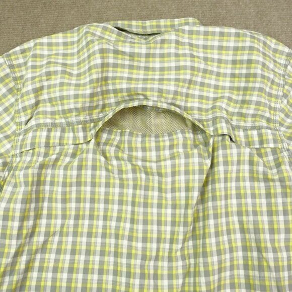 G H Bass Men's Medium Grey Yellow Plaid Short-Sleeve Button-Up Shirt Vented - Picture 6 of 6